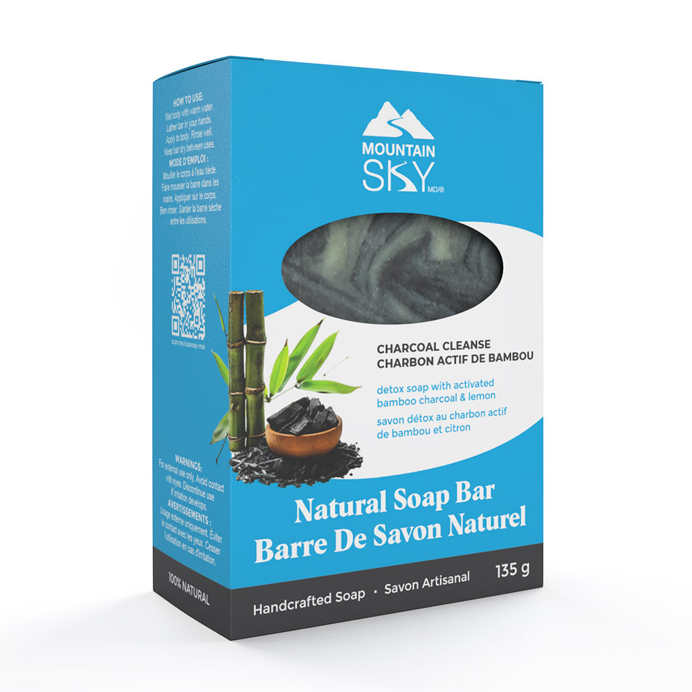 Mountain Sky Charcoal Cleanse natural soap bar packaging on a white background